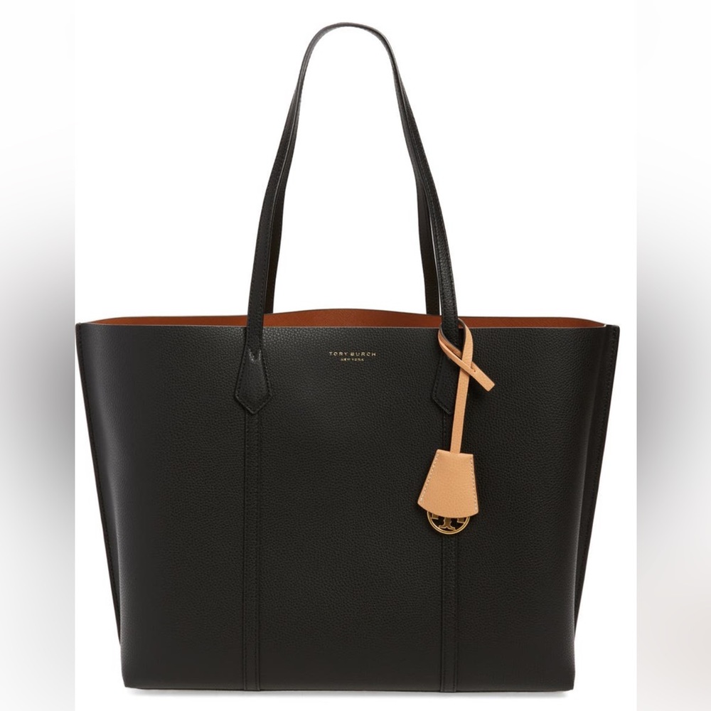 Tory Burch Black Leather Tote with Tan Accent